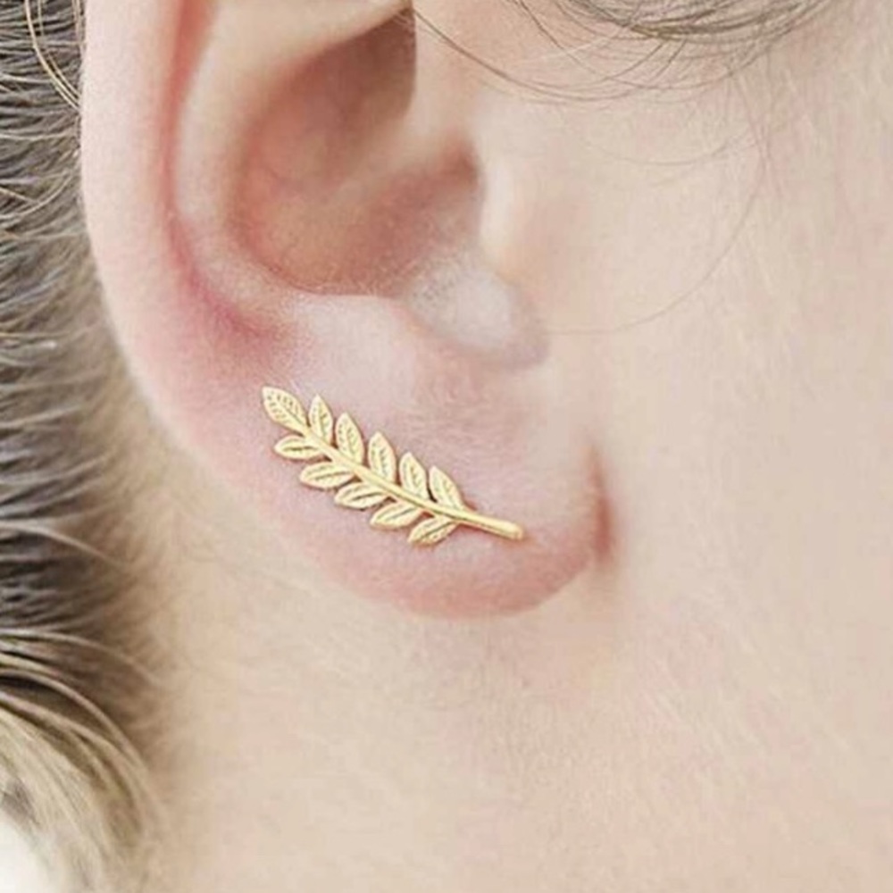 NWT GOLD LEAF MINIMALIST CLIMBER EARRINGS - Picture 2 of 4